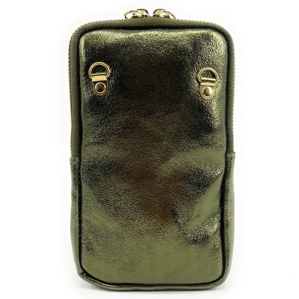 Pochette bandoulière en cuir irisé LOUVRE Kaki irisé