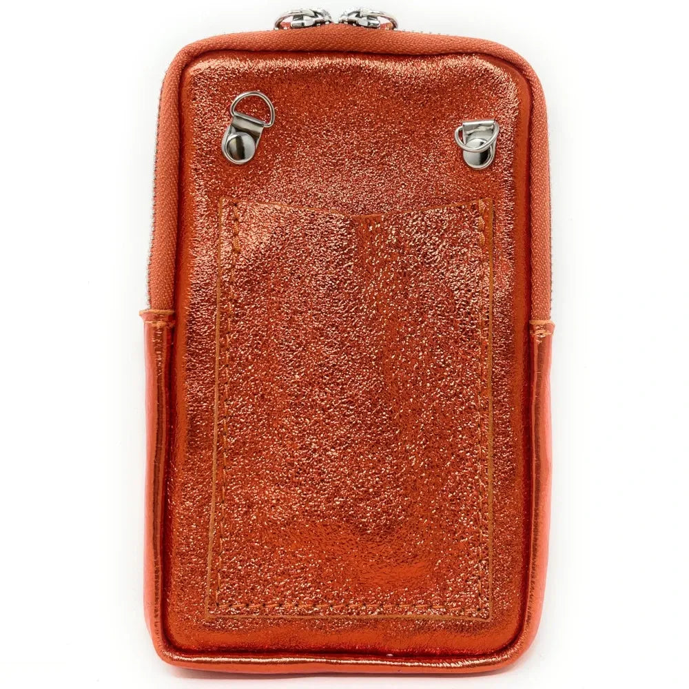 Pochette bandoulière en cuir irisé LOUVRE Orange irisé