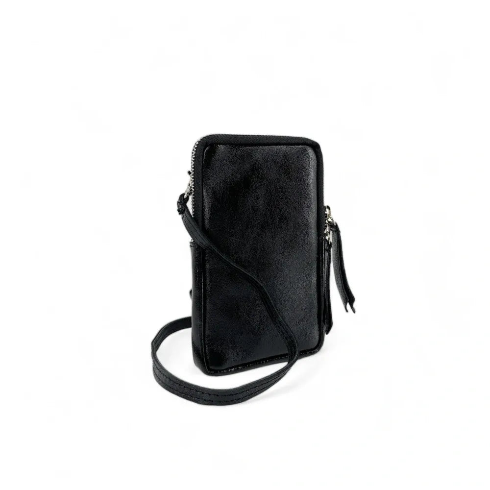 Pochette bandoulière en cuir irisé LOUVRE Noir irisé