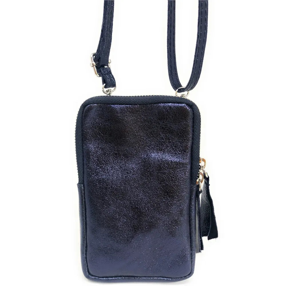 Pochette bandoulière en cuir irisé LOUVRE Bleu irisé