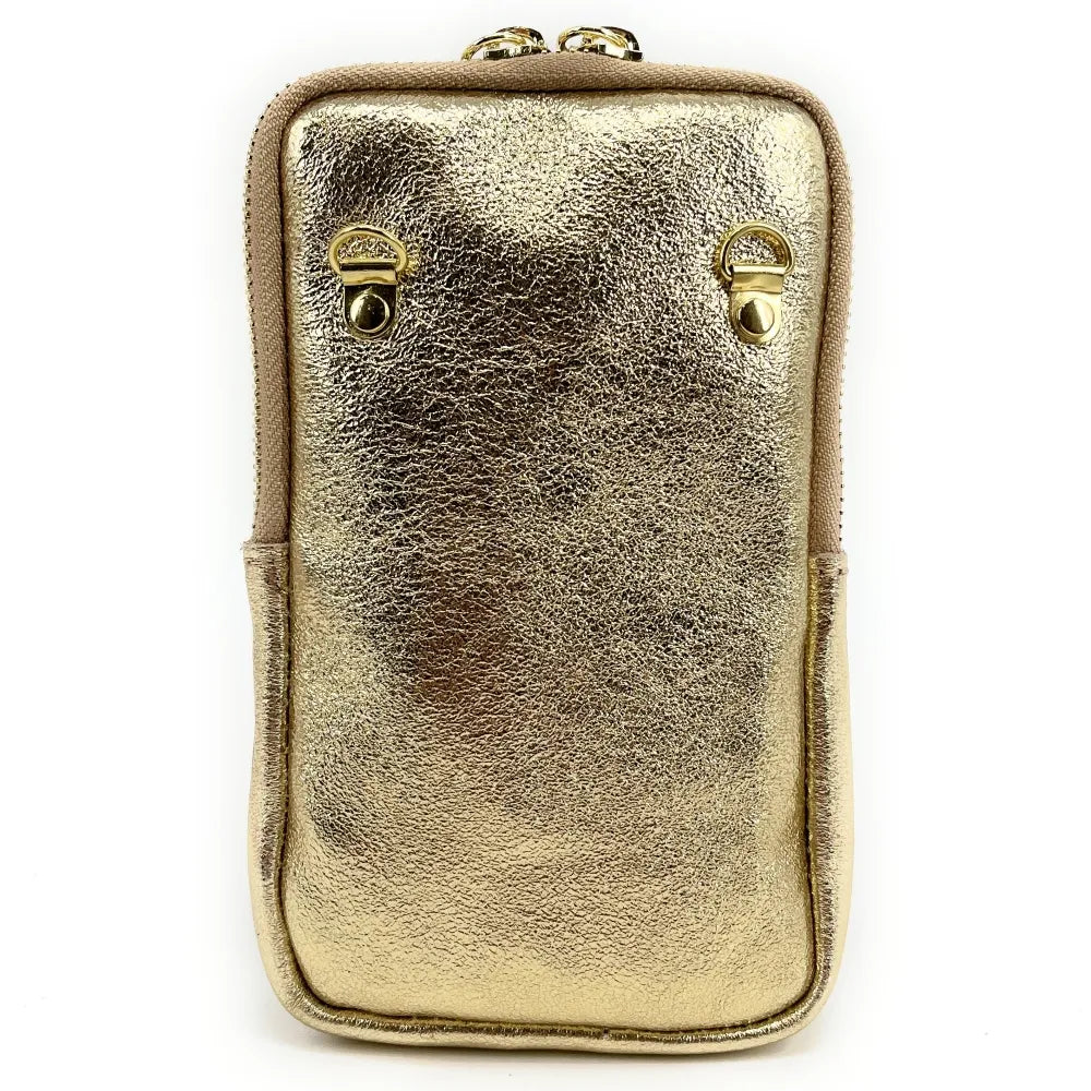Pochette bandoulière en cuir irisé LOUVRE Or pâle