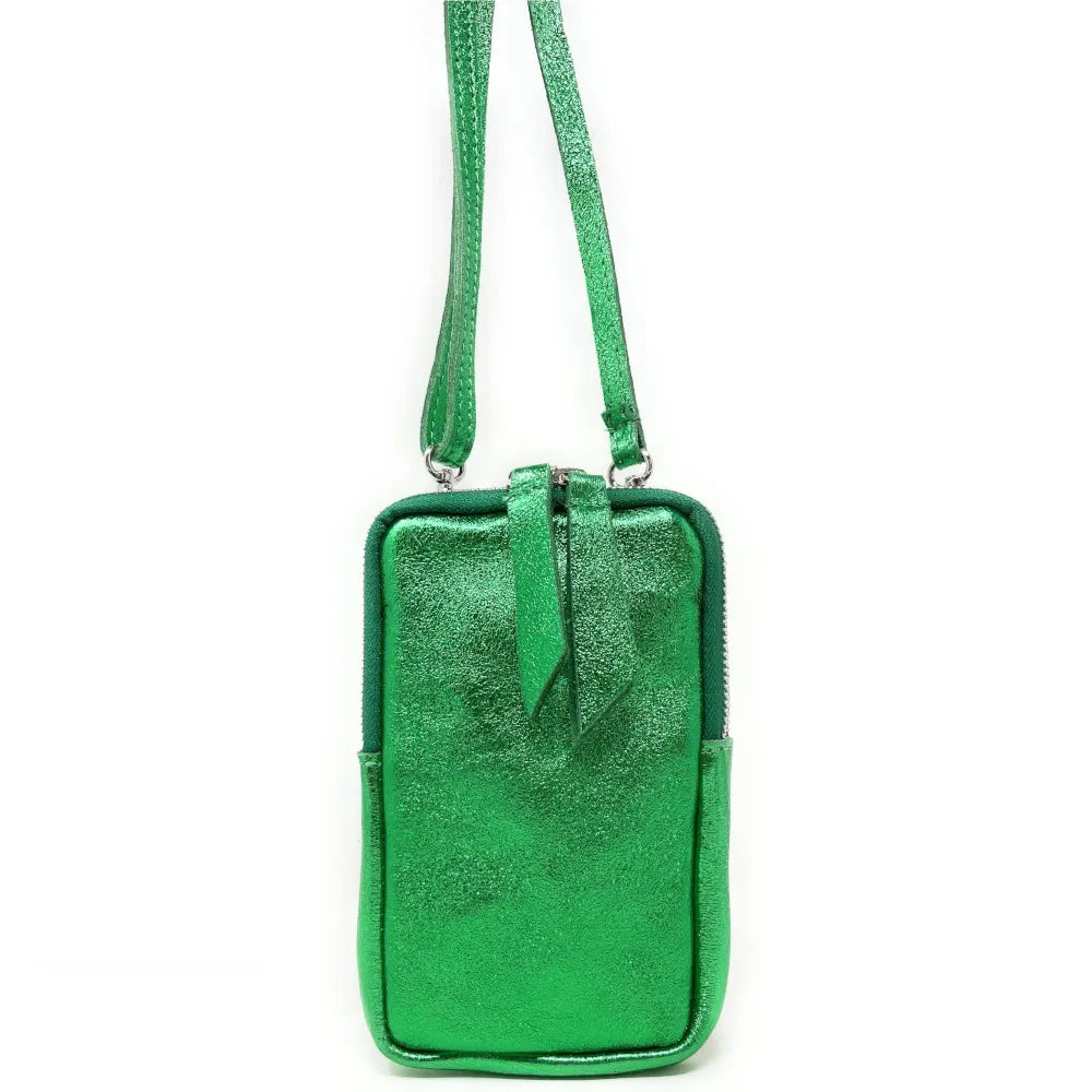 Pochette bandoulière en cuir irisé LOUVRE Vert anglais irisé