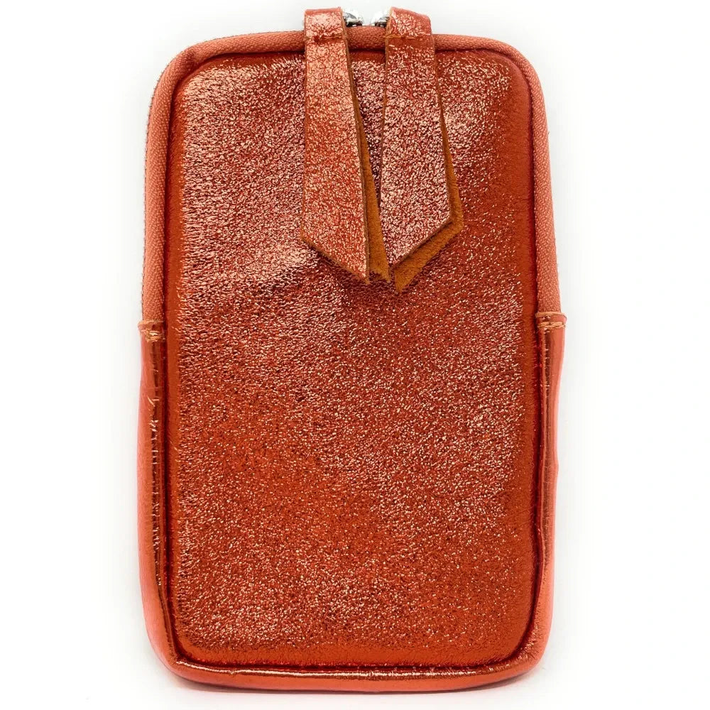 Pochette bandoulière en cuir irisé LOUVRE Orange irisé