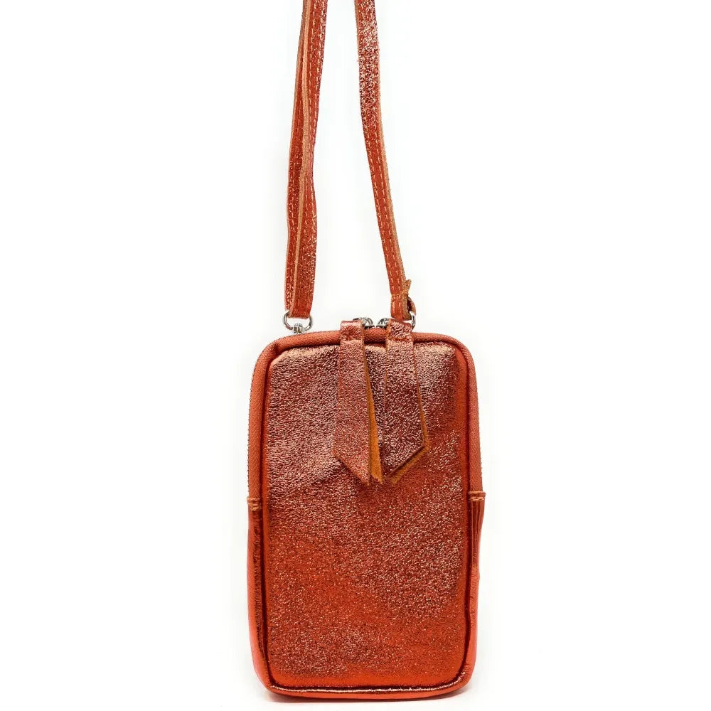 Pochette bandoulière en cuir irisé LOUVRE Orange irisé