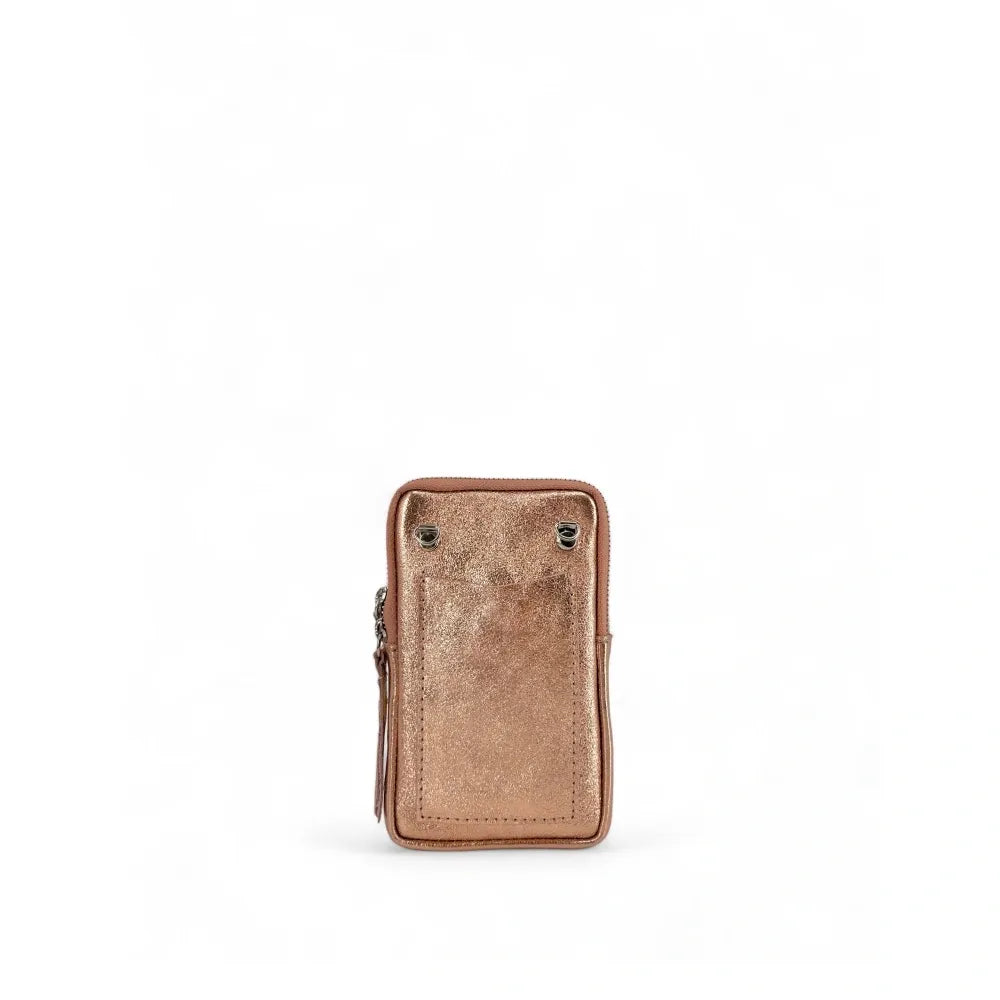 Pochette bandoulière en cuir irisé LOUVRE Rose gold