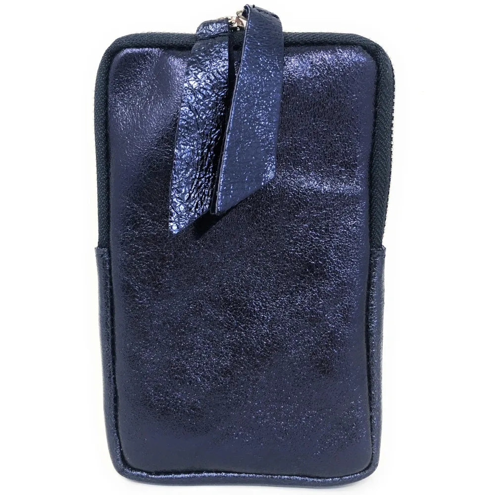 Pochette bandoulière en cuir irisé LOUVRE Bleu irisé