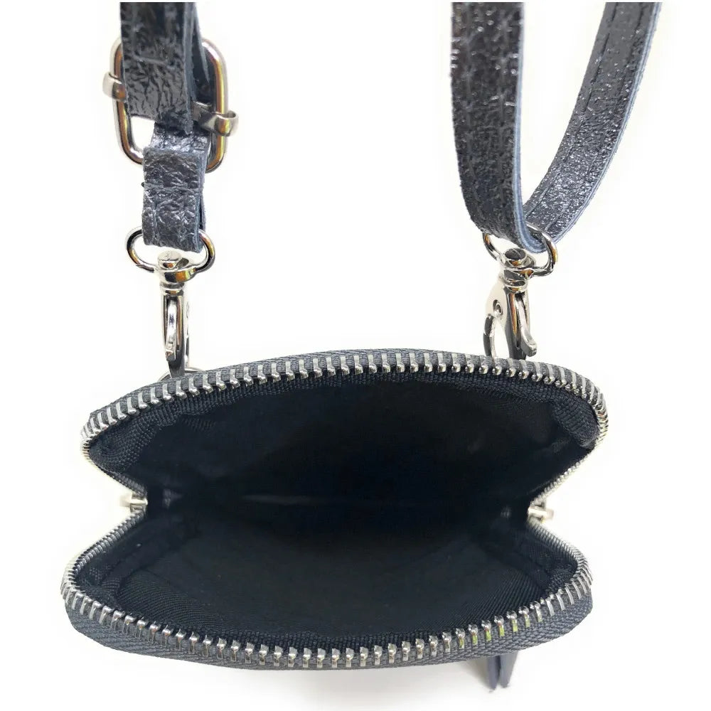 Pochette bandoulière en cuir irisé LOUVRE Argent foncé