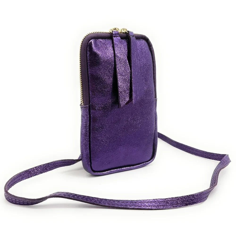 Pochette bandoulière en cuir irisé LOUVRE Améthyste