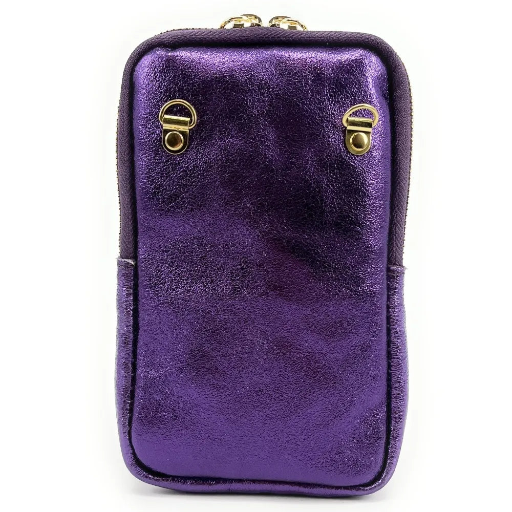 Pochette bandoulière en cuir irisé LOUVRE Améthyste