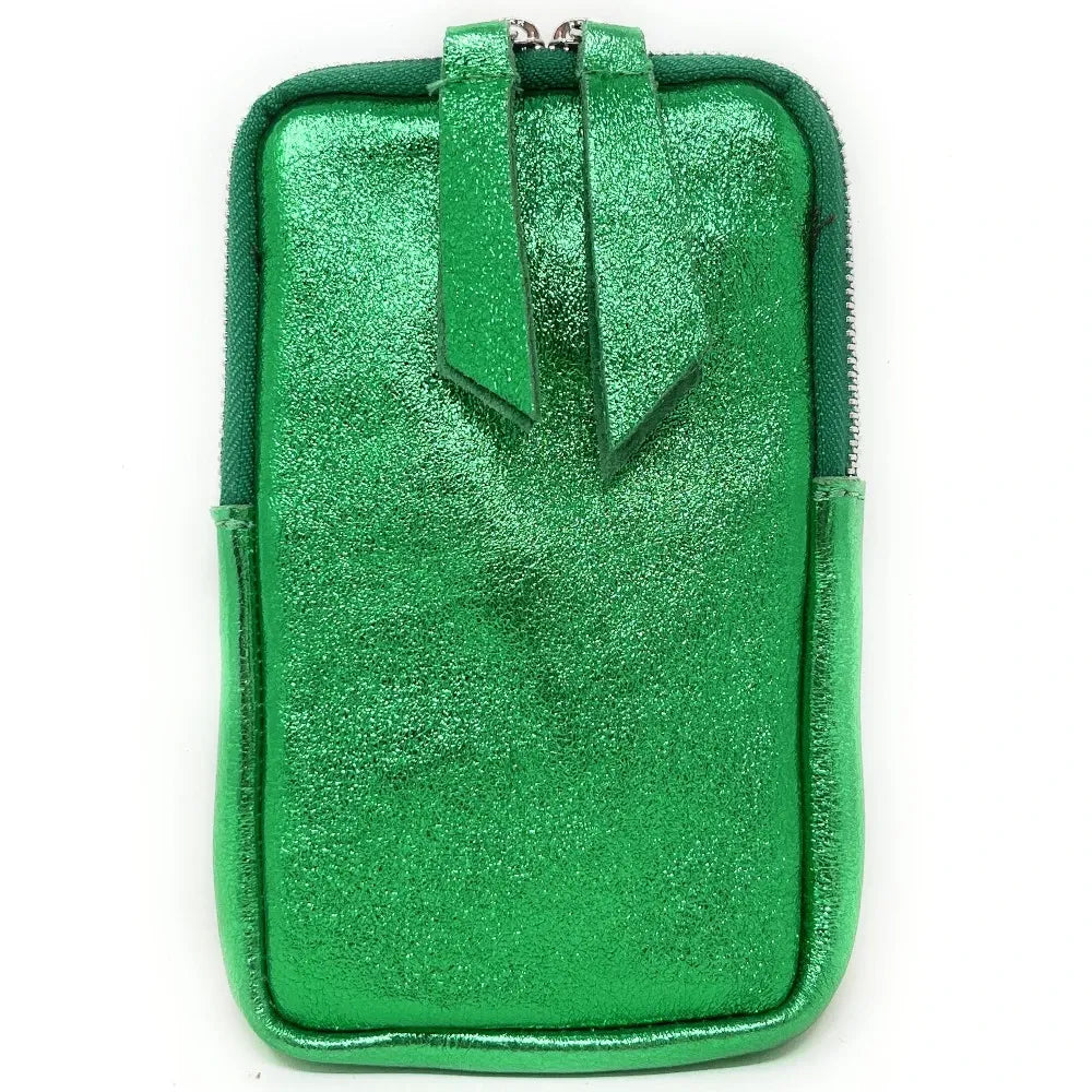 Pochette bandoulière en cuir irisé LOUVRE Vert anglais irisé