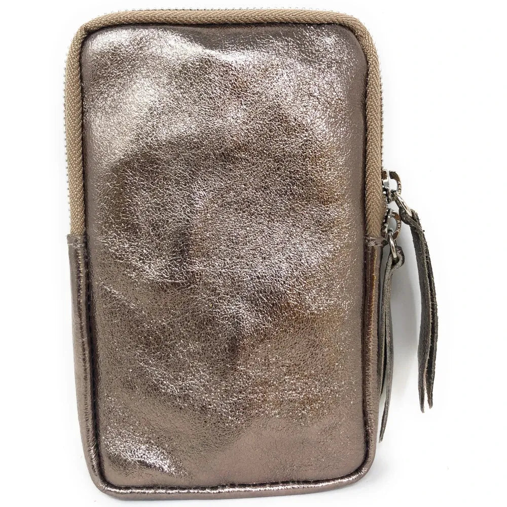 Pochette bandoulière en cuir irisé LOUVRE Champagne irisé