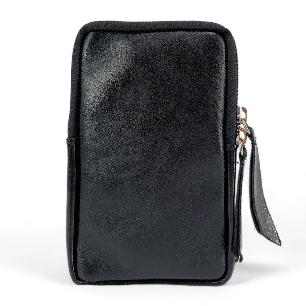 Pochette bandoulière en cuir irisé LOUVRE Noir irisé