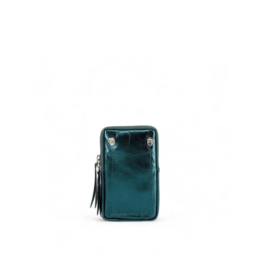 Pochette bandoulière en cuir irisé LOUVRE Bleu paon irisé