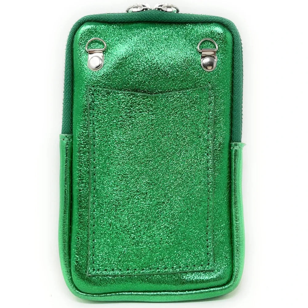 Pochette bandoulière en cuir irisé LOUVRE Vert anglais irisé