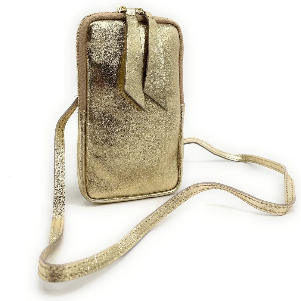 Pochette bandoulière en cuir irisé LOUVRE Or pâle
