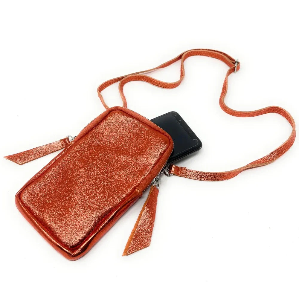 Pochette bandoulière en cuir irisé LOUVRE Orange irisé