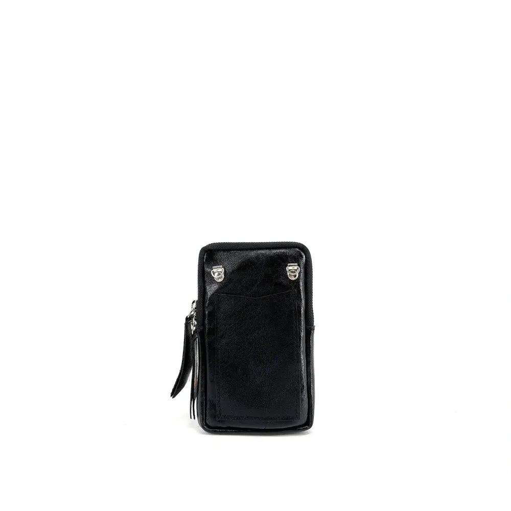Pochette bandoulière en cuir irisé LOUVRE Noir irisé