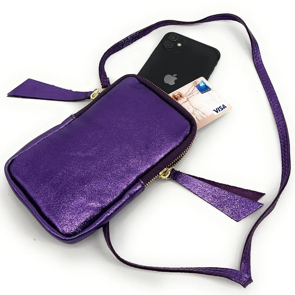Pochette bandoulière en cuir irisé LOUVRE Améthyste