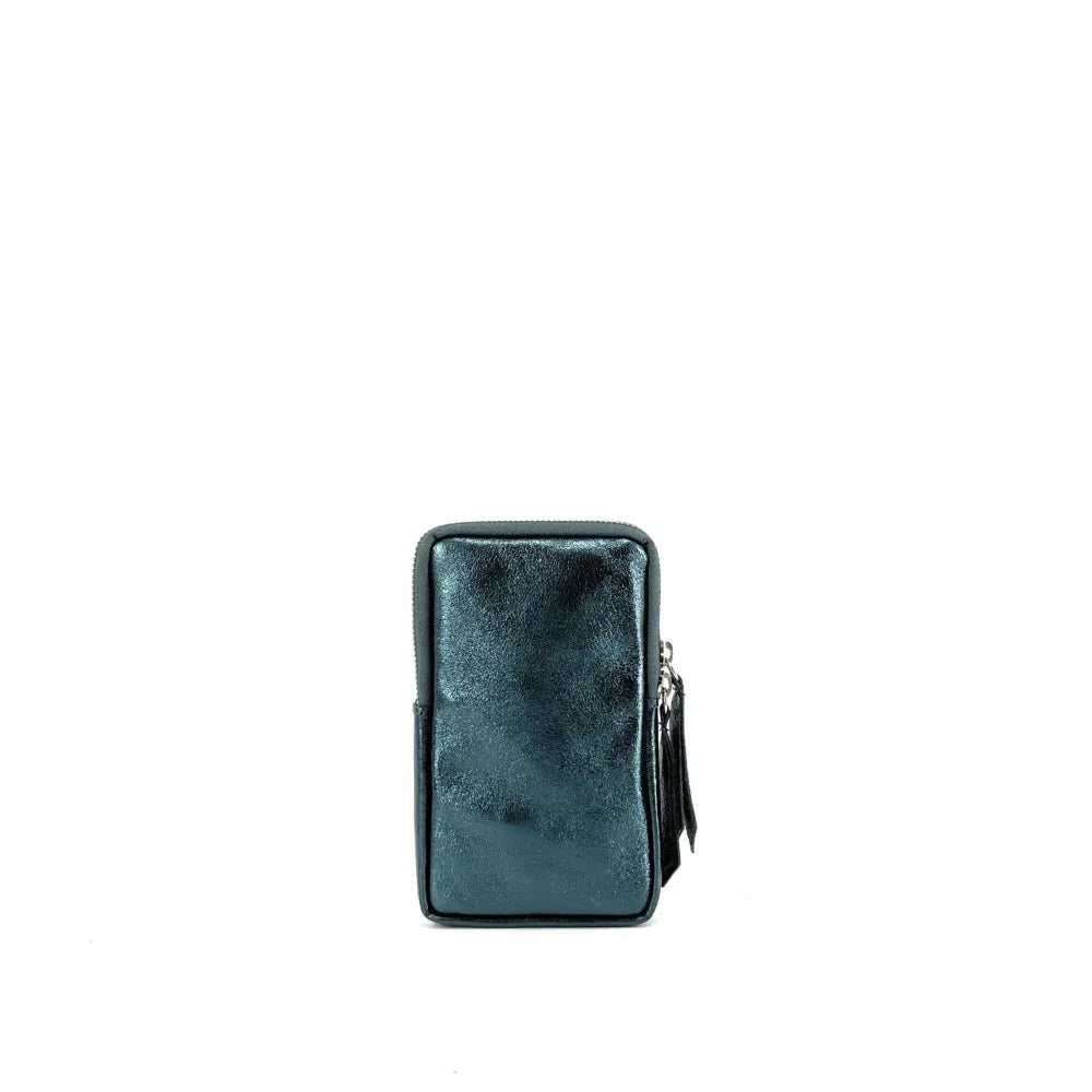 Pochette bandoulière en cuir irisé LOUVRE Bleu paon irisé