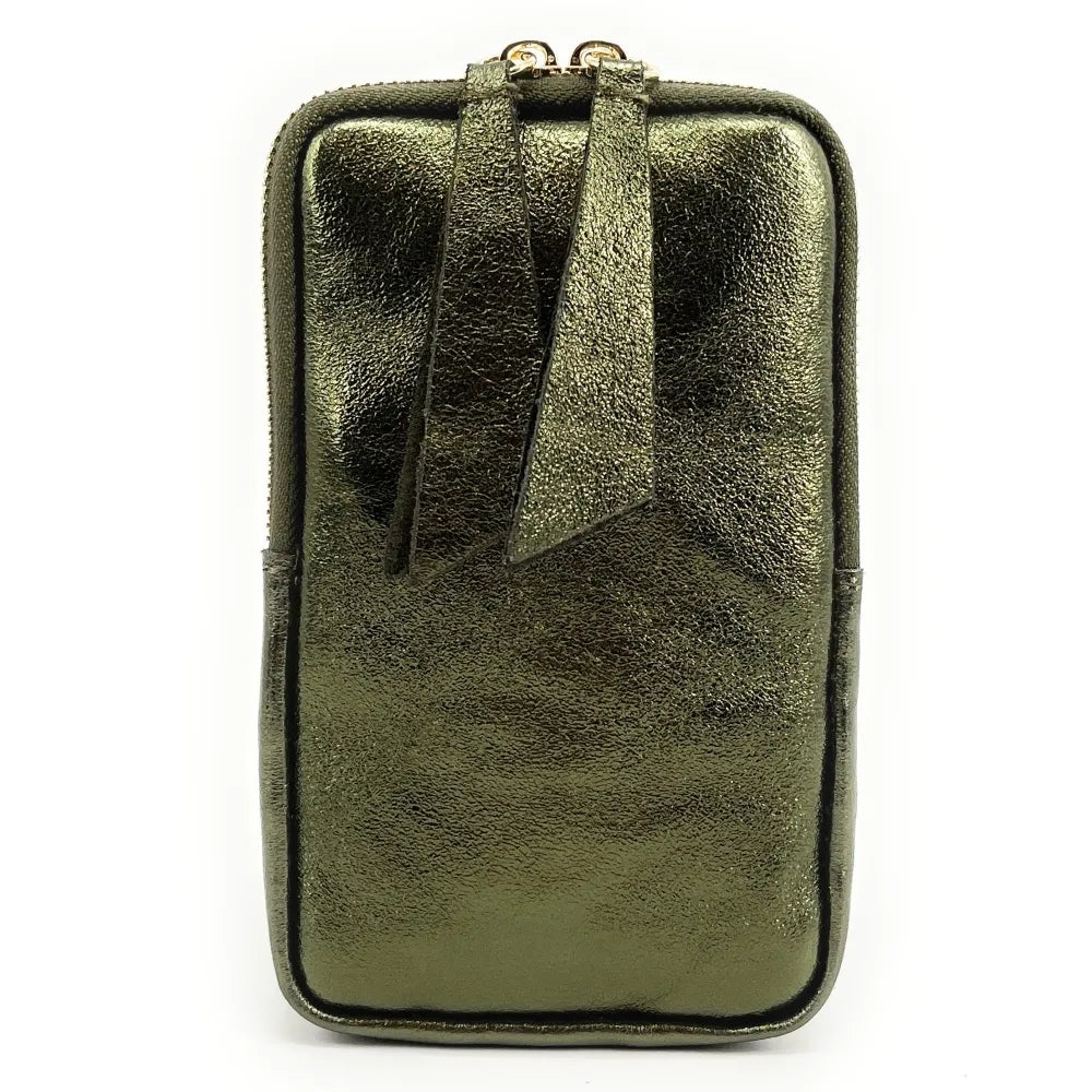 Pochette bandoulière en cuir irisé LOUVRE Kaki irisé