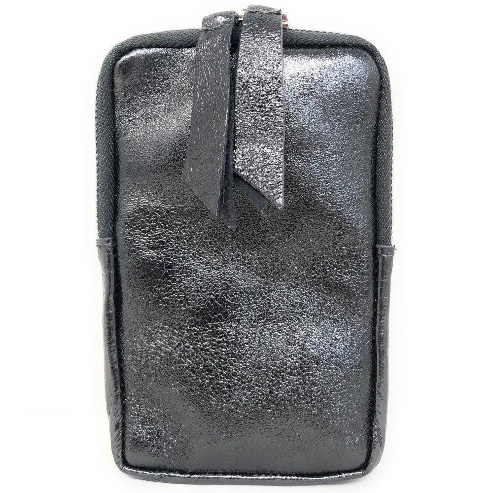 Pochette bandoulière en cuir irisé LOUVRE Argent foncé