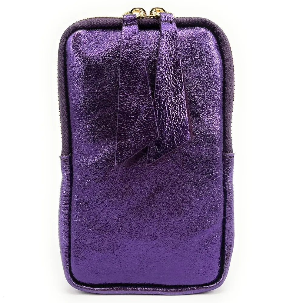 Pochette bandoulière en cuir irisé LOUVRE Améthyste