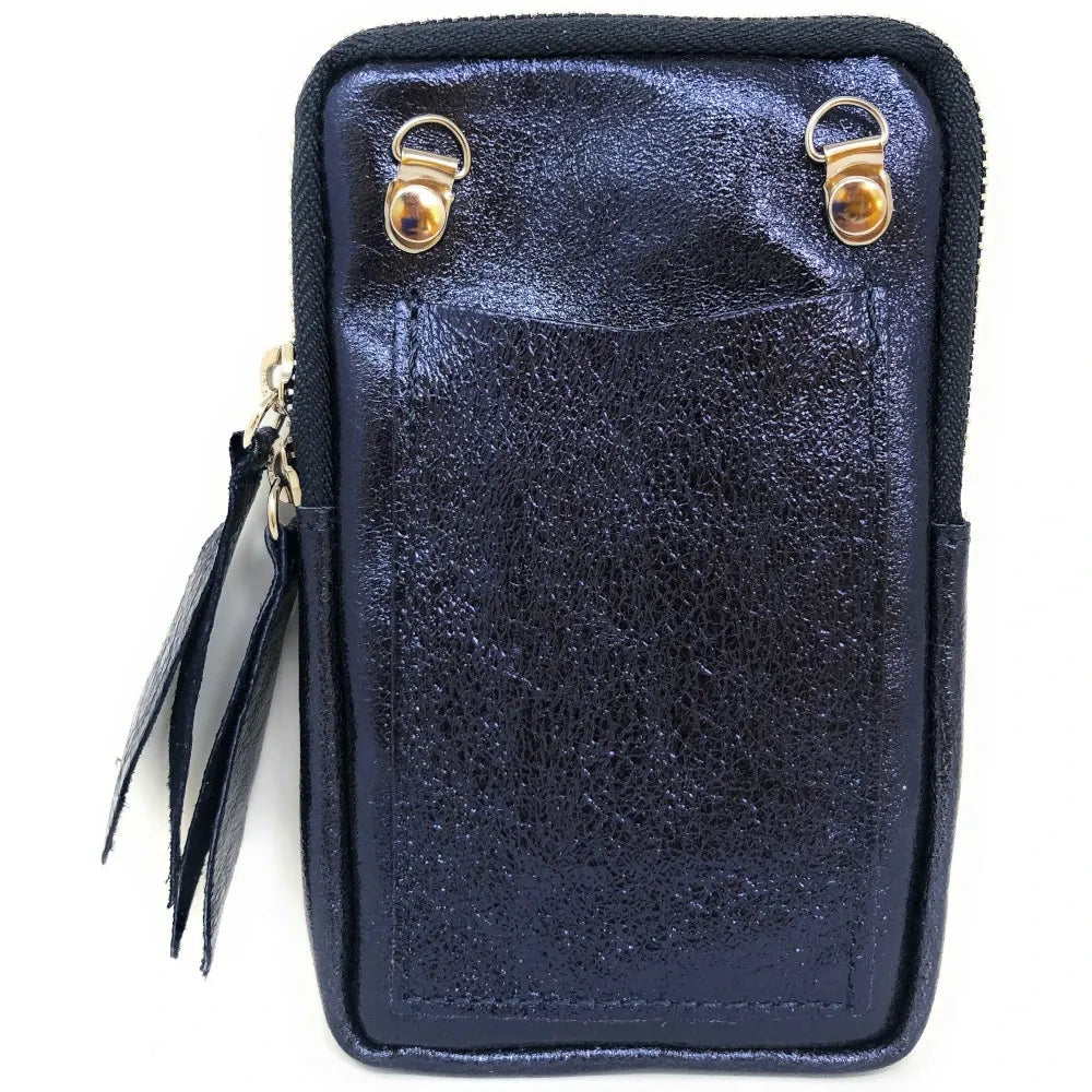 Pochette bandoulière en cuir irisé LOUVRE Bleu irisé