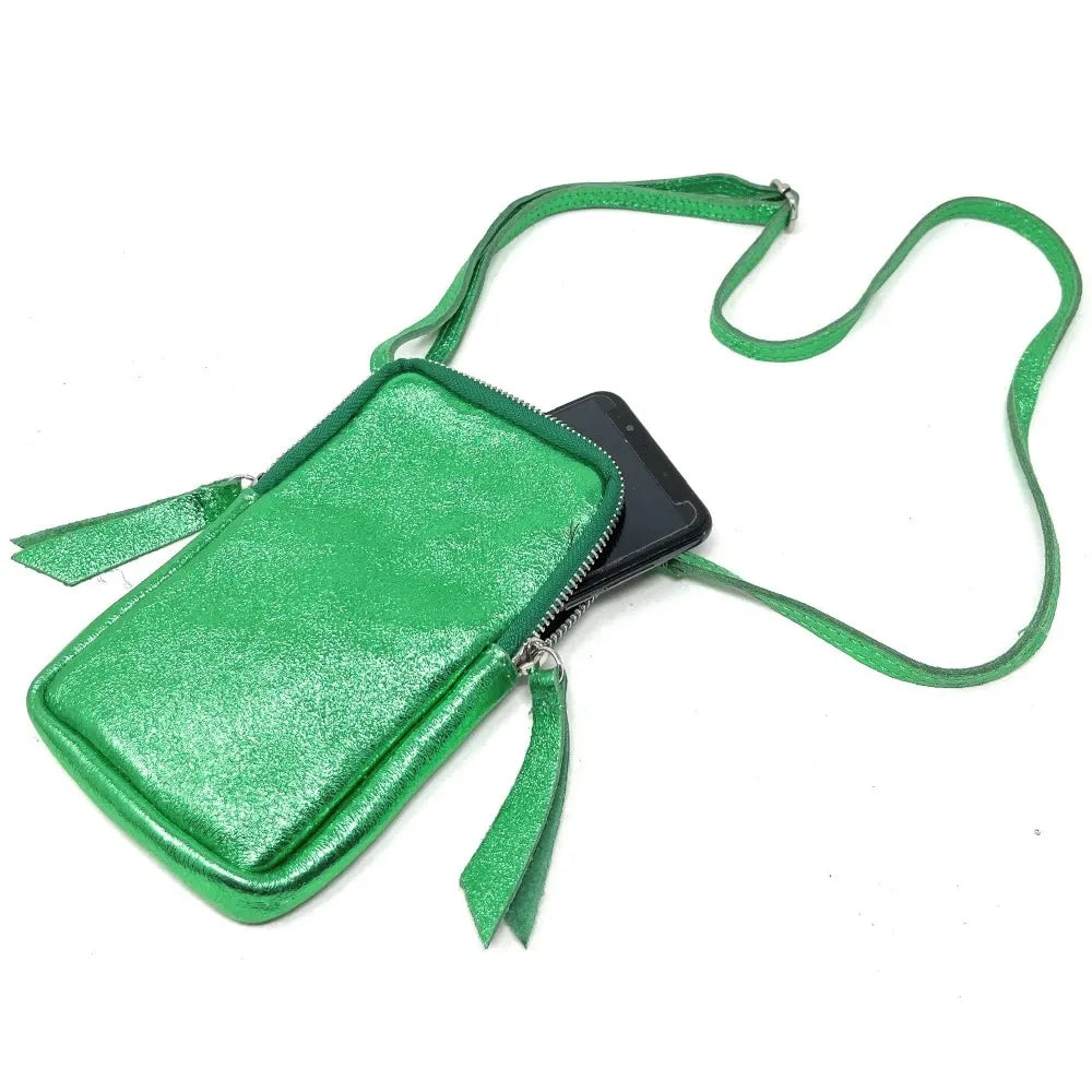 Pochette bandoulière en cuir irisé LOUVRE Vert anglais irisé