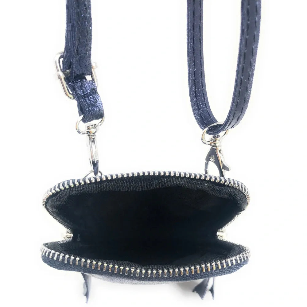 Pochette bandoulière en cuir irisé LOUVRE Bleu irisé