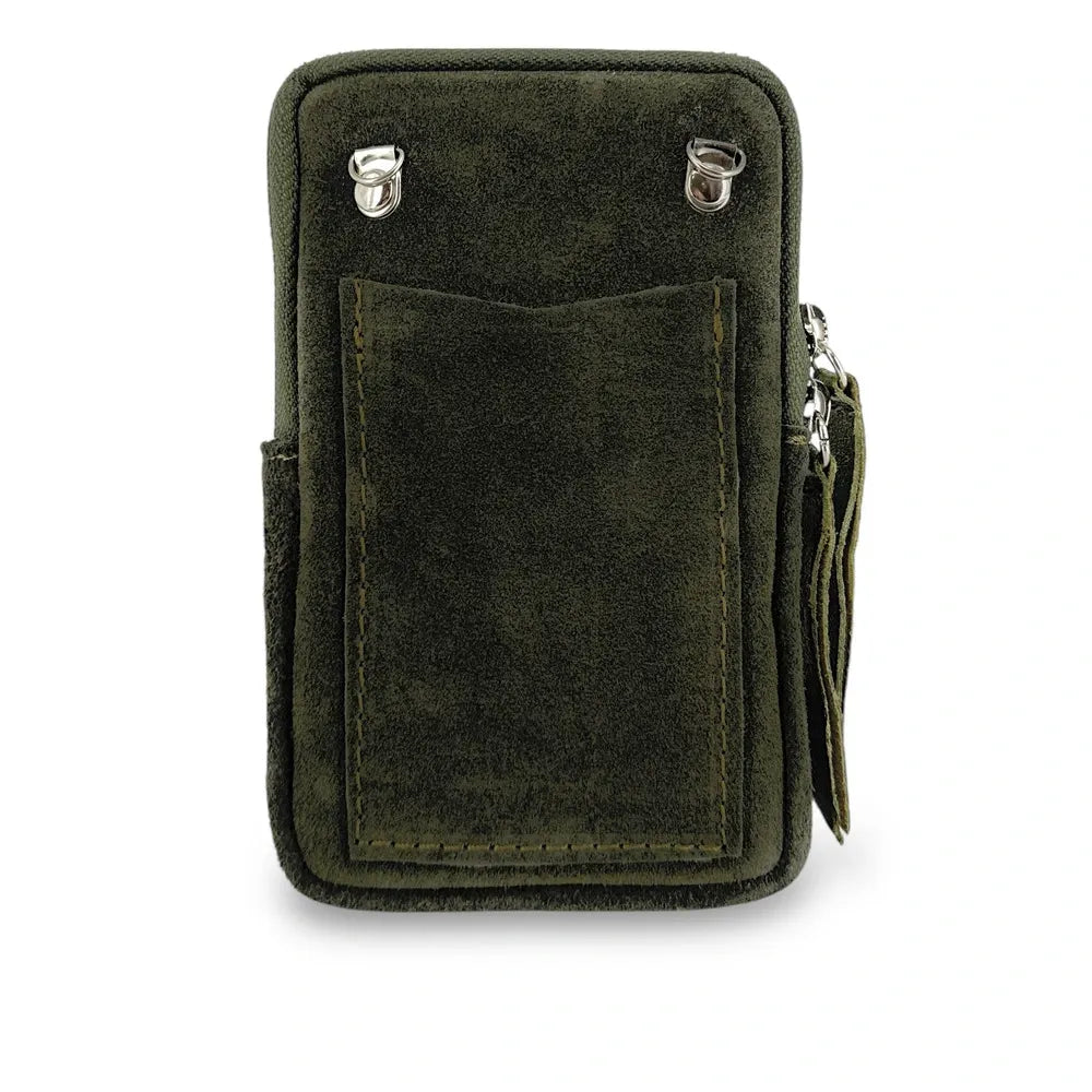 Pochette bandoulière en croûte de cuir LOUVRE Kaki