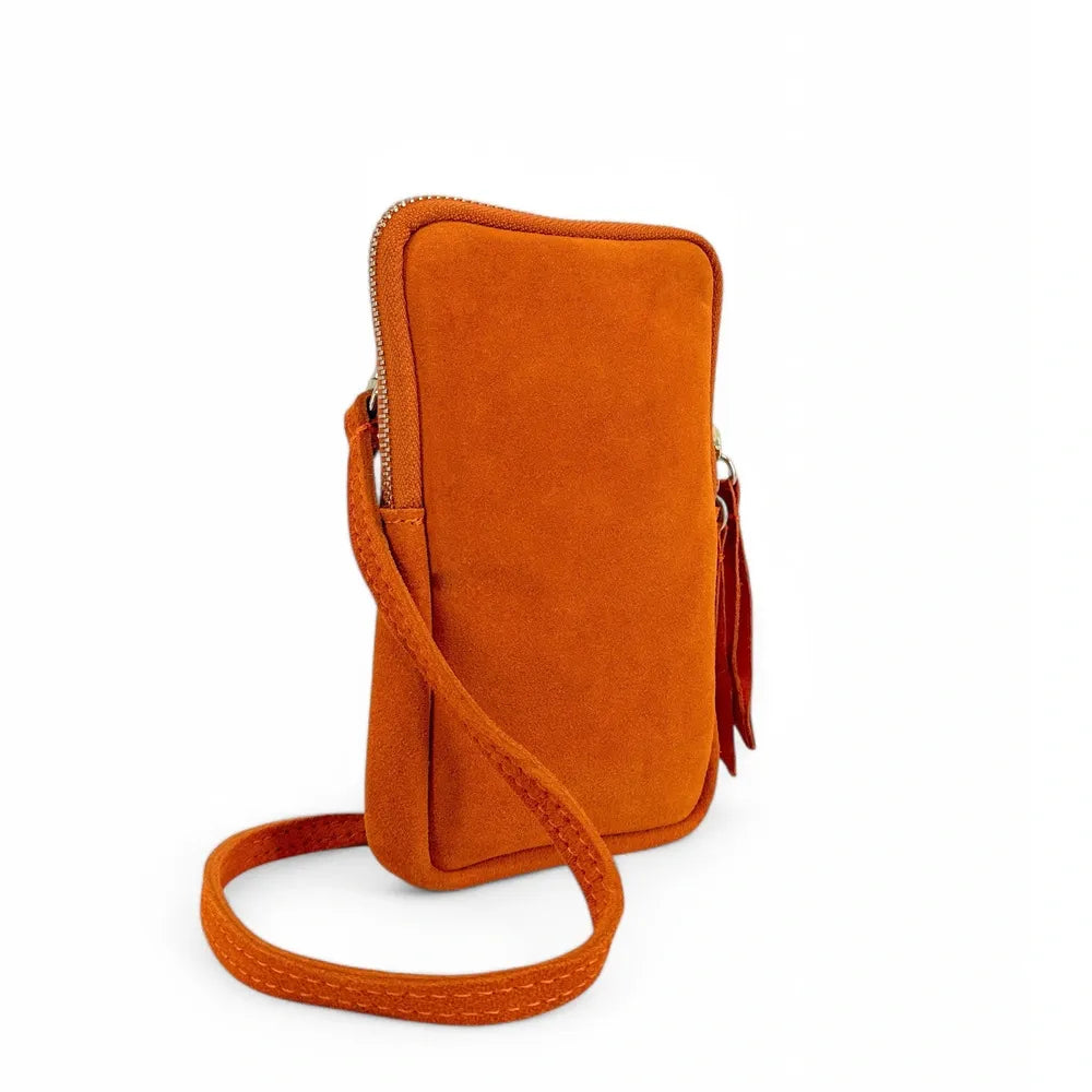 Pochette bandoulière en croûte de cuir LOUVRE Mandarine