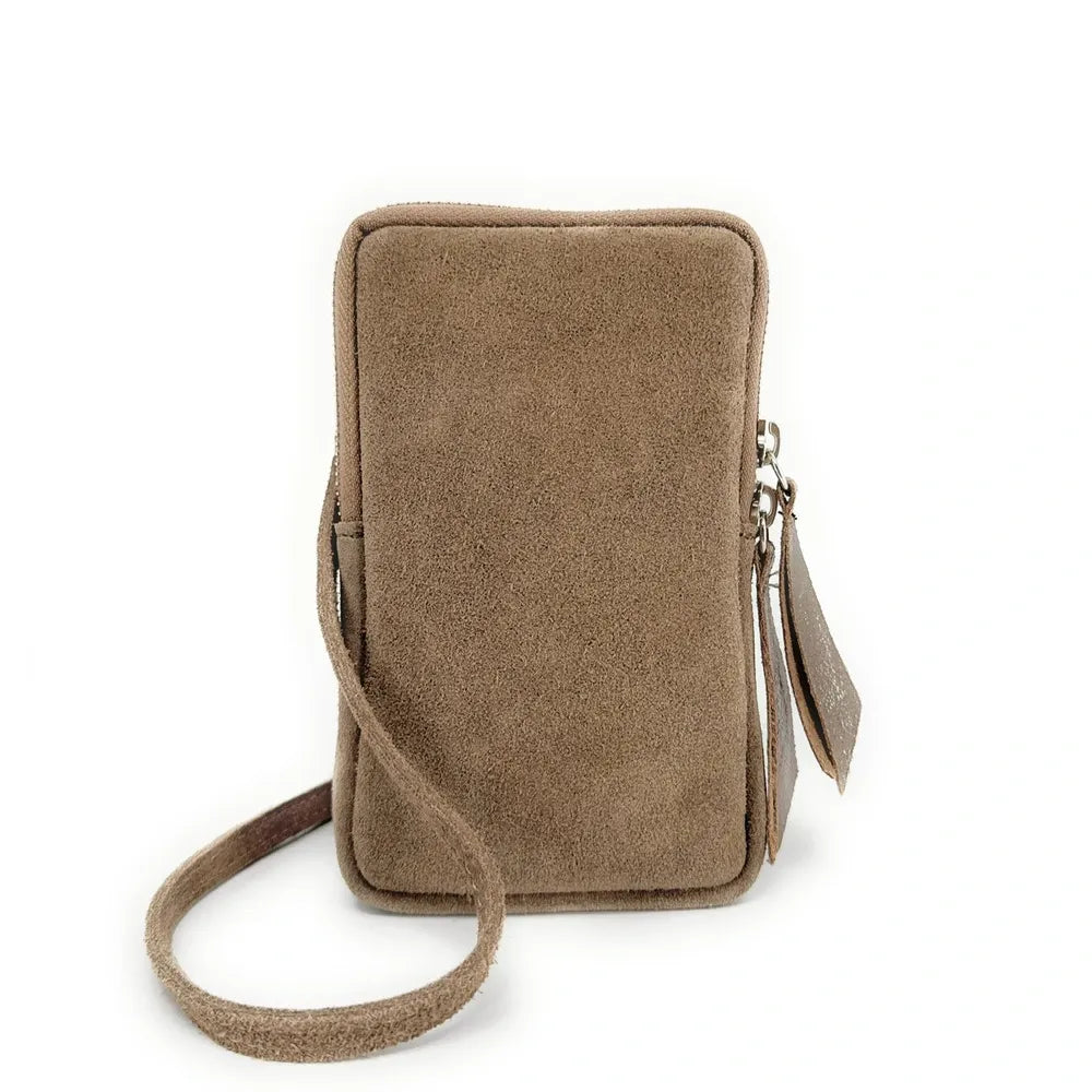 Pochette bandoulière en croûte de cuir LOUVRE Taupe