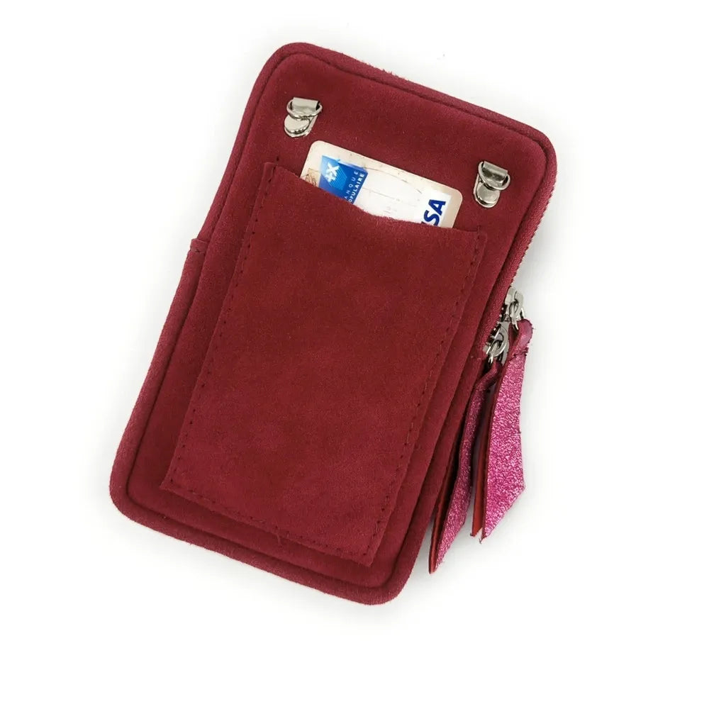 Pochette bandoulière en croûte de cuir LOUVRE Rouge intense