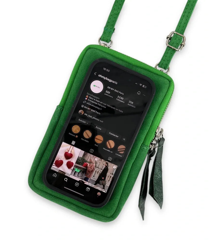 Pochette bandoulière en croûte de cuir LOUVRE Vert anglais