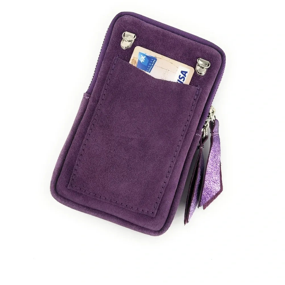 Pochette bandoulière en croûte de cuir LOUVRE Violet