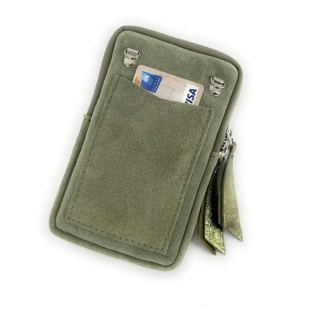 Pochette bandoulière en croûte de cuir LOUVRE Vert amande