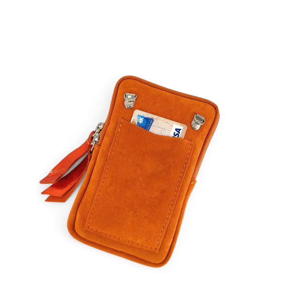 Pochette bandoulière en croûte de cuir LOUVRE Mandarine