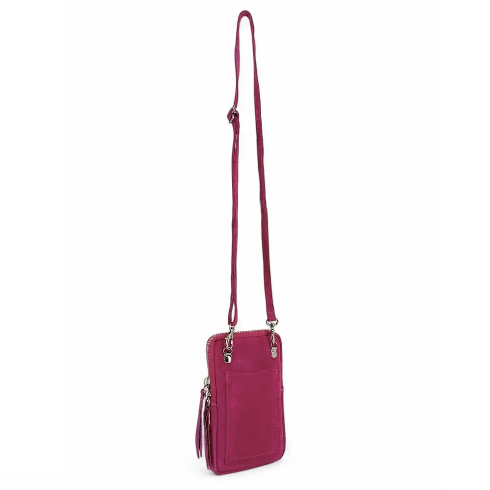 Pochette bandoulière en croûte de cuir LOUVRE Rose fuchsia
