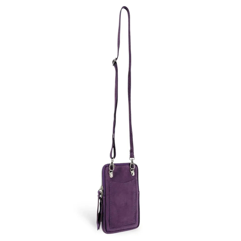 Pochette bandoulière en croûte de cuir LOUVRE Violet