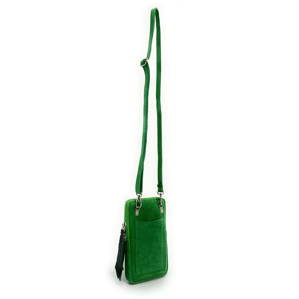 Pochette bandoulière en croûte de cuir LOUVRE Vert anglais