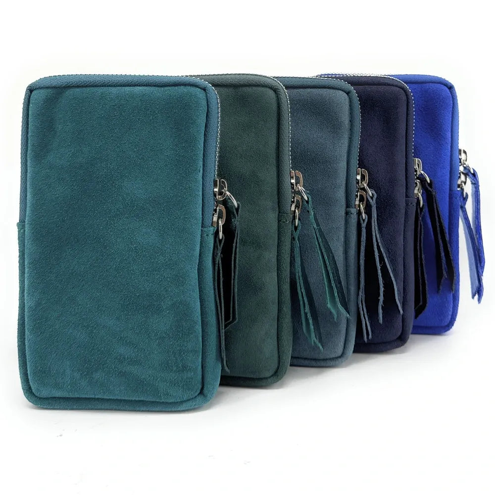 Pochette bandoulière en croûte de cuir LOUVRE Bleu vert canard