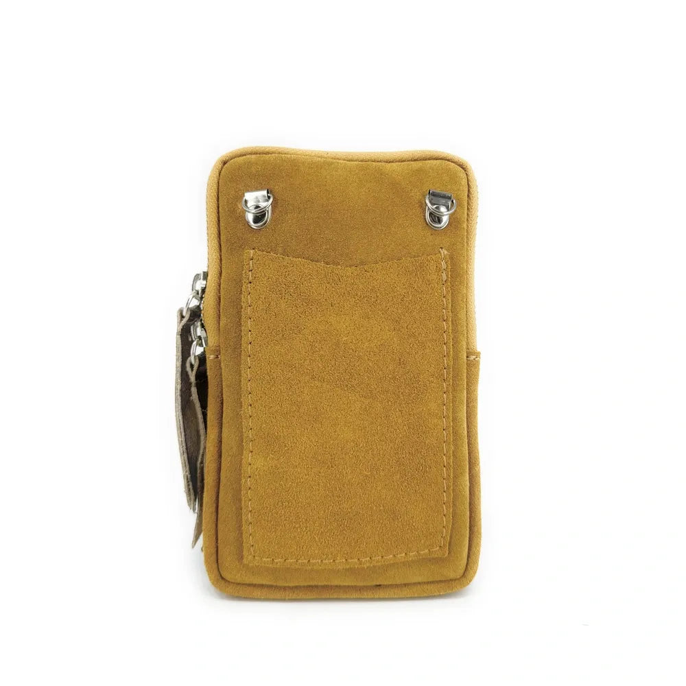 Pochette bandoulière en croûte de cuir LOUVRE Jaune Moutarde