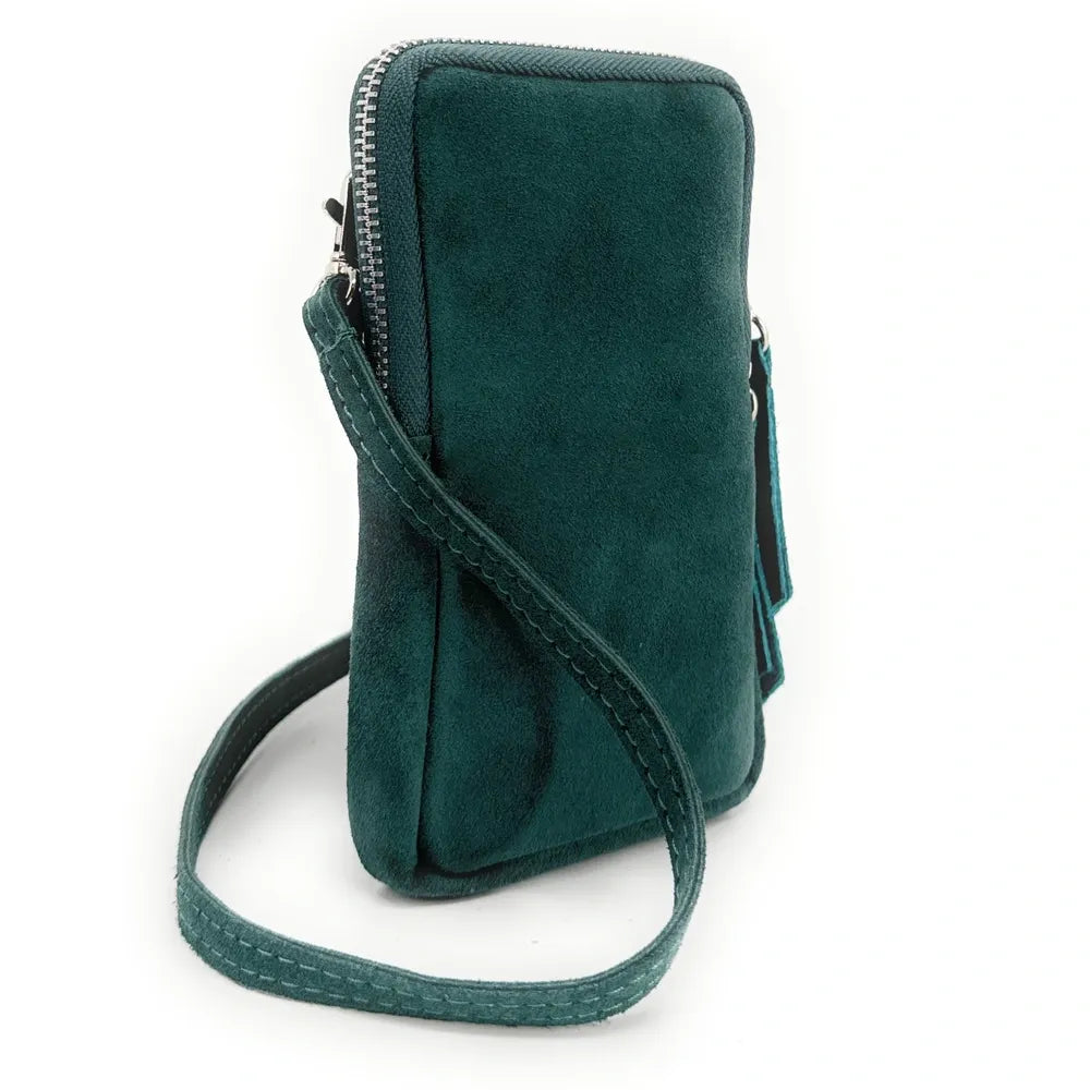 Pochette bandoulière en croûte de cuir LOUVRE Vert forêt