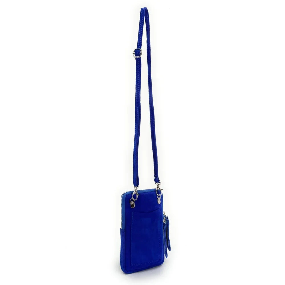 Pochette bandoulière en croûte de cuir LOUVRE Bleu roi