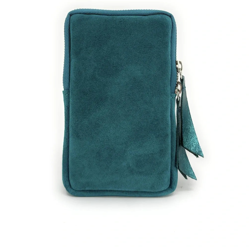 Pochette bandoulière en croûte de cuir LOUVRE Bleu vert canard