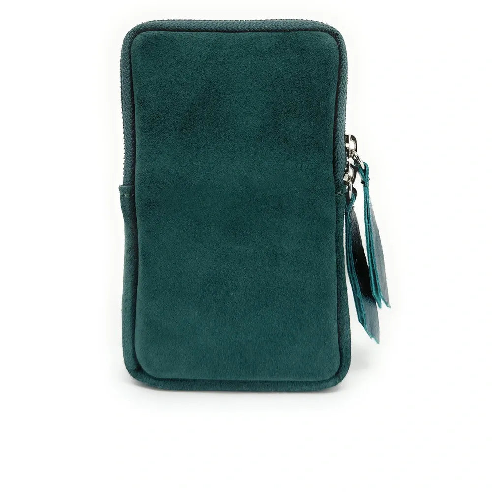Pochette bandoulière en croûte de cuir LOUVRE Vert forêt