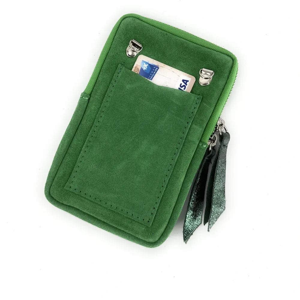 Pochette bandoulière en croûte de cuir LOUVRE Vert anglais