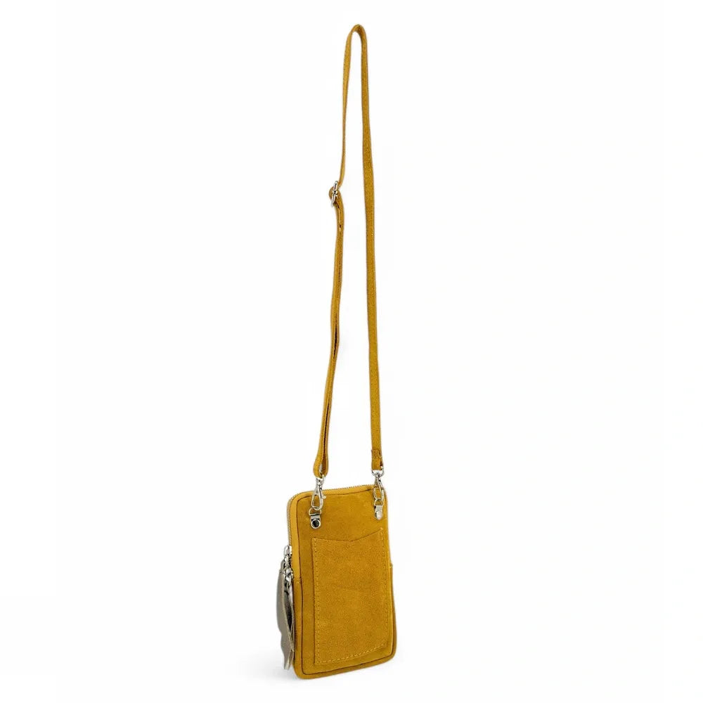Pochette bandoulière en croûte de cuir LOUVRE Jaune Moutarde
