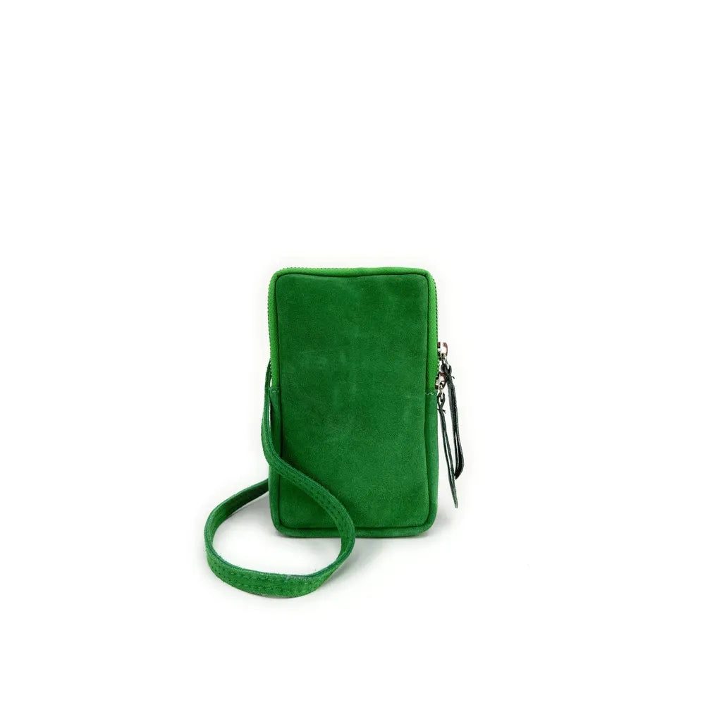 Pochette bandoulière en croûte de cuir LOUVRE Vert anglais