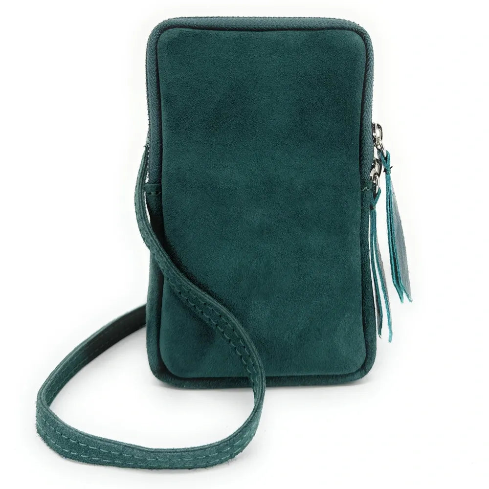 Pochette bandoulière en croûte de cuir LOUVRE Vert forêt
